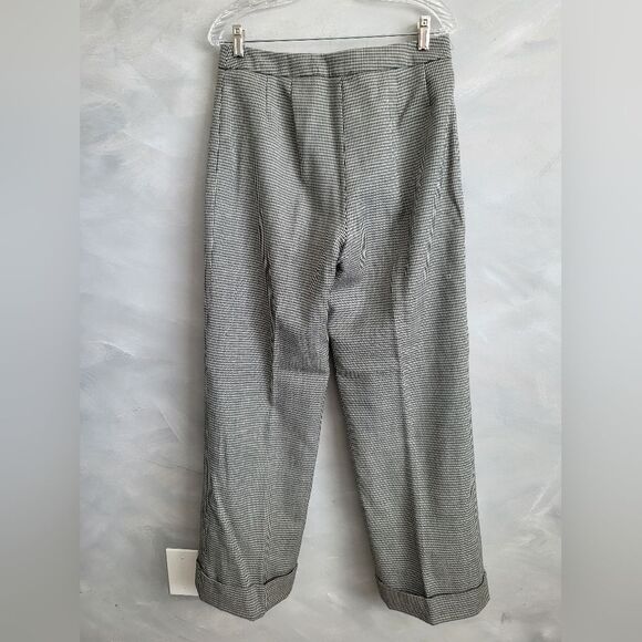 Harvé Benard Micro Houndstooth Black and White Slacks Wool Size 8 Cuff Hem - Picture 7 of 12